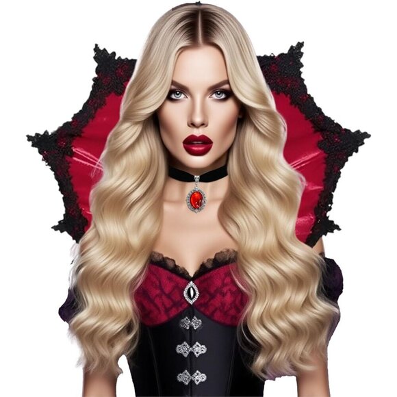 Gothic Collar Red Lace Victorian Stand Up Vampire Cosplay Halloween